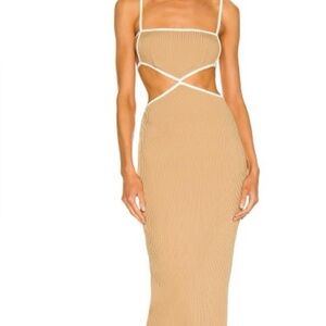 Bec & Bridge Tan Midi Dress with White Accents